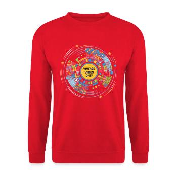 Retro Farbklecks Design mit Vintage Vibes - Unisex Pullover - Rot - Vorne - Alina (178cm) & Michal (187cm)