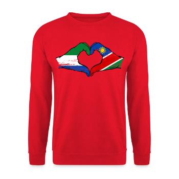 Sierra_Leone_Namibia_Flagge_Haende_Herzform_use - Unisex Sweatshirt - red - Front - Alina (178cm) & Michal (187cm)