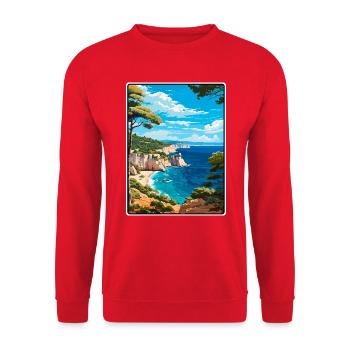 Calanques France Affiche de voyage vintage Paysage urbain - Sweat-shirt Unisexe - rouge - Devant - Alina (178cm) & Michal (187cm)