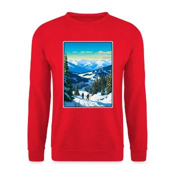 Borovets Bulgarien Vintage-Reiseplakat Stadtbild - Unisex Pullover - Rot - Vorne - Alina (178cm) & Michal (187cm)