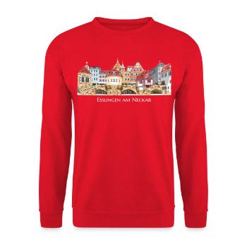 Bunte Stadtsilhouette von Esslingen am Neckar - Unisex Pullover - Rot - Vorne - Alina (178cm) & Michal (187cm)