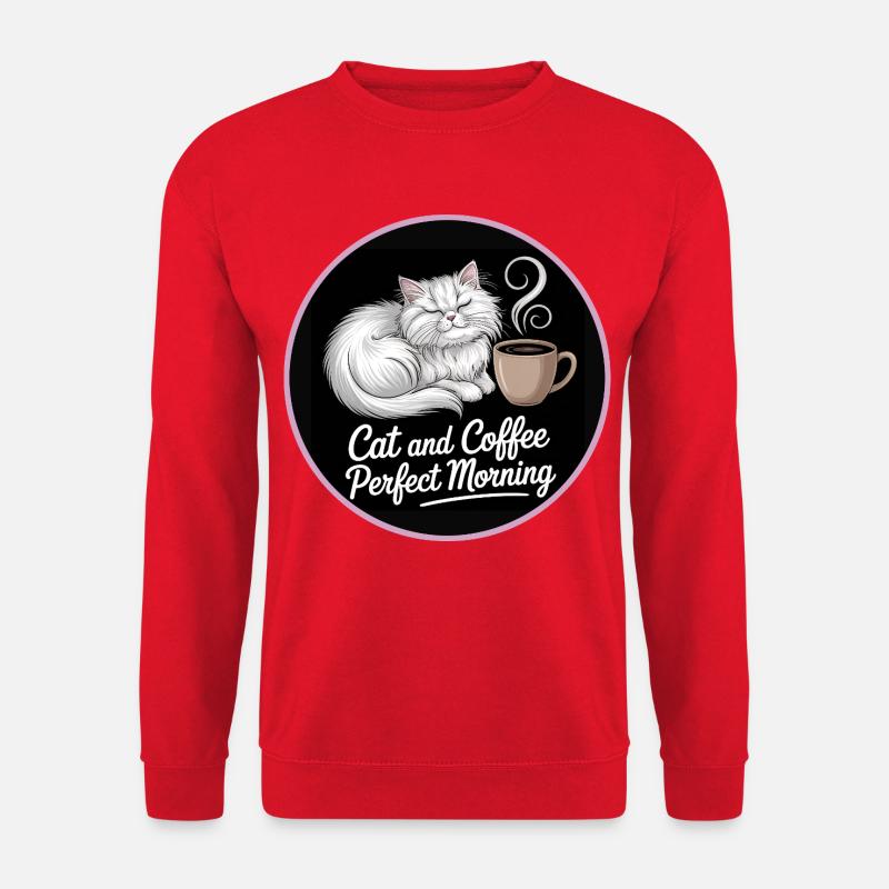 Katzenmorgenszeit Kaffee Motiv - Unisex Pullover - Rot