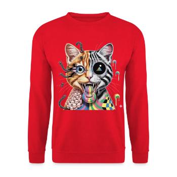 Neon Cyber Cat Fusion Art - Unisex Sweatshirt - red - Front - Alina (178cm) & Michal (187cm)