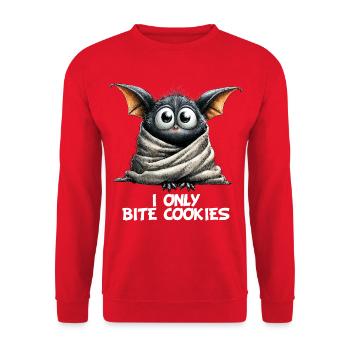 Skurrile Fledermaus Ich beiße nur Kekse lustige Karikatur - Unisex Pullover - Rot - Vorne - Alina (178cm) & Michal (187cm)