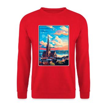 Maastricht Netherlands Travel Poster Cityscape WPA - Unisex Sweatshirt - red - Front - Alina (178cm) & Michal (187cm)