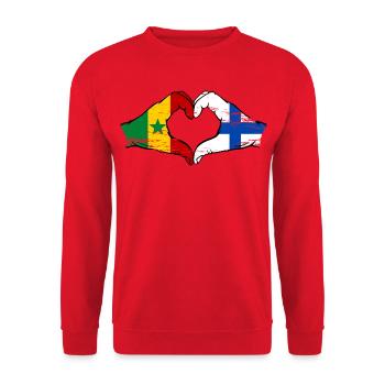Senegal Finnland Flagge Hände Herzform - Unisex Pullover - Rot - Vorne - Alina (178cm) & Michal (187cm)