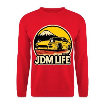 JDM Life Street Rennwagen am Mount Fuji - Unisex Pullover - Rot - Vorne - Alina (178cm) & Michal (187cm)