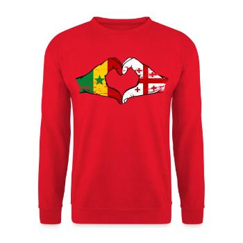 Senegal Georgien Flagge Hände Herzform used - Unisex Pullover - Rot - Vorne - Alina (178cm) & Michal (187cm)