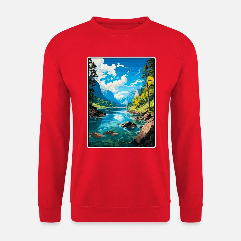 Bohinjer See, Slowenien, Azurgebirge, See, Aussicht - Unisex Pullover - Rot