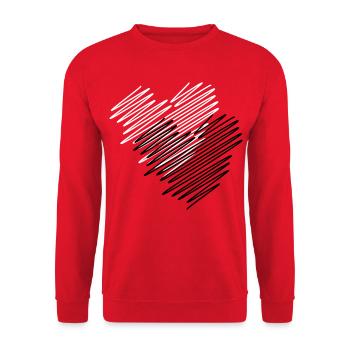 Zwei Herzen Scribble - Unisex Pullover - Rot - Vorne - Alina (178cm) & Michal (187cm)