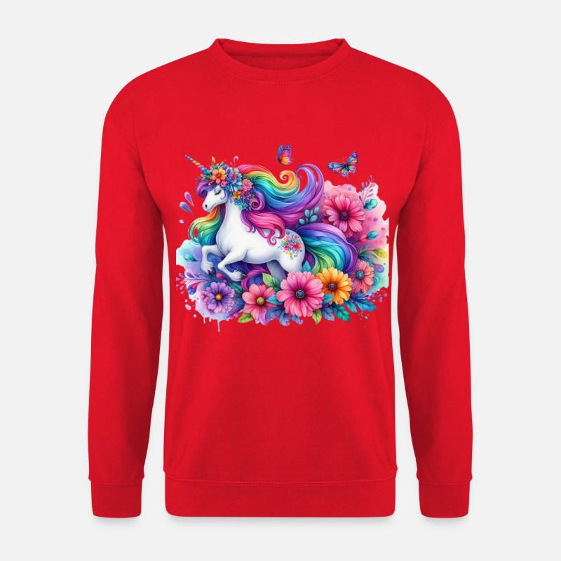 Regenbogen Blumen Einhorn - Unisex Pullover - Rot