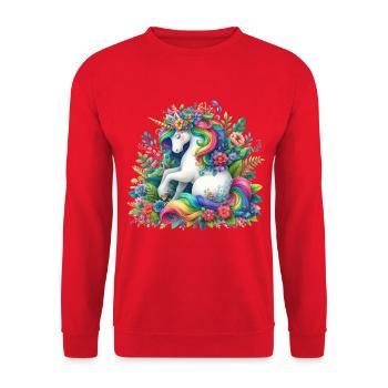 Rainbow Mane Unicorn Bloom - Unisex Sweatshirt - red - Front - Alina (178cm) & Michal (187cm)
