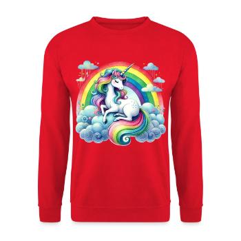 Rainbow Unicorn on Clouds - Unisex Sweatshirt - red - Front - Alina (178cm) & Michal (187cm)