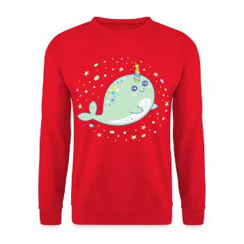 Cute Narwhal Whale Unicorn Kawaii Pastel Colors - Unisex Sweatshirt - red - Front - Alina (178cm) & Michal (187cm)