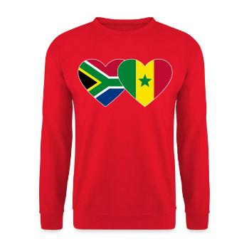 Südafrika Senegal Flagge Herz - Unisex Pullover - Rot - Vorne - Alina (178cm) & Michal (187cm)