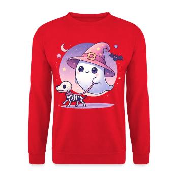 Pink Witch Ghost with Skeleton Dog – Halloween - Unisex Sweatshirt - red - Front - Alina (178cm) & Michal (187cm)