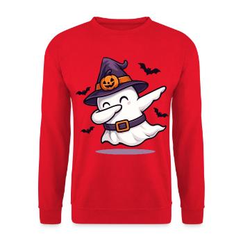 Dabbing Ghost with Witch Hat – Halloween Shirt - Unisex Sweatshirt - red - Front - Alina (178cm) & Michal (187cm)