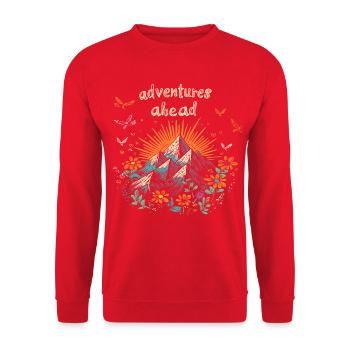 Adventures ahead - berge - Unisex Sweatshirt - red - Front - Alina (178cm) & Michal (187cm)