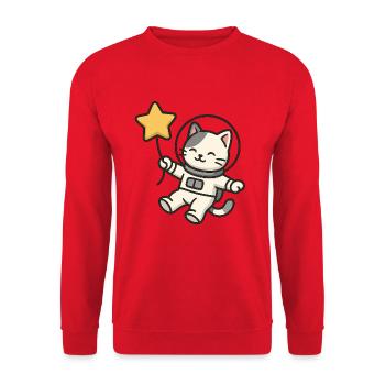 Cute Astro Cat with Star Balloon - Unisex Sweatshirt - red - Front - Alina (178cm) & Michal (187cm)