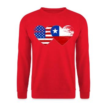 USA Chile Flagge Herz - Unisex Pullover - Rot - Vorne - Alina (178cm) & Michal (187cm)