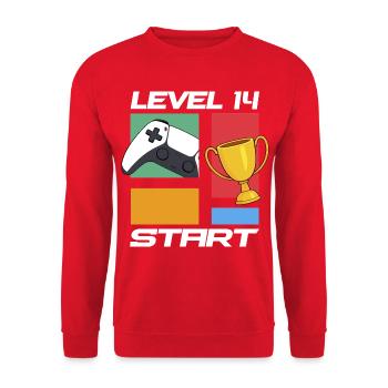 Level 14 Start Gaming Sieg 14.Geburtstag - Unisex Pullover - Rot - Vorne - Alina (178cm) & Michal (187cm)