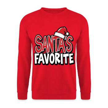 Santa's Favorite – Liebling des Weihnachtsmanns - Unisex Pullover - Rot - Vorne - Alina (178cm) & Michal (187cm)