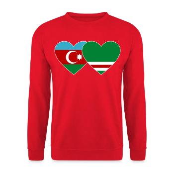 Aserbaidschan Tschetschenien Flagge Herz - Unisex Pullover - Rot - Vorne - Alina (178cm) & Michal (187cm)