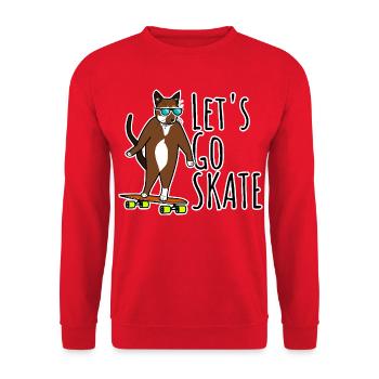 Cool Cat - Let's Go SKATE Longboard Katze - Unisex Pullover - Rot - Vorne - Alina (178cm) & Michal (187cm)