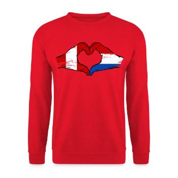 Drapeau Pérou-Hollande, mains en forme de cœur, utilisé - Sweat-shirt Unisexe - rouge - Devant - Alina (178cm) & Michal (187cm)
