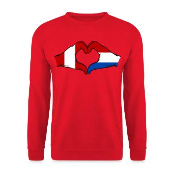 Drapeau Pérou-Hollande, mains en forme de cœur, utilisé - Sweat-shirt Unisexe - rouge - Devant - Alina (178cm) & Michal (187cm)