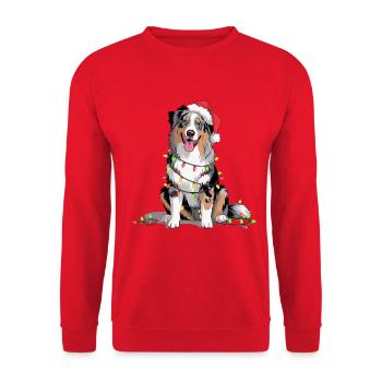 Weihnachtshund mit Lichterkette - Unisex Pullover - Rot - Vorne - Alina (178cm) & Michal (187cm)