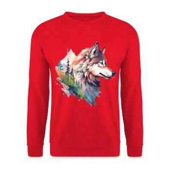 Wolf Wolf's Head Forest Nature Mountains Wilderness Colorful - Unisex Sweatshirt - red - Front - Alina (178cm) & Michal (187cm)