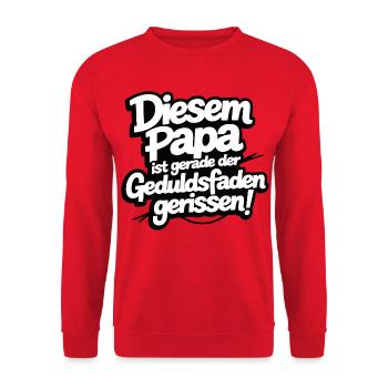 Lustiger Papa Spruch – Geduldsfaden gerissen  - Unisex Pullover - Rot - Vorne - Alina (178cm) & Michal (187cm)