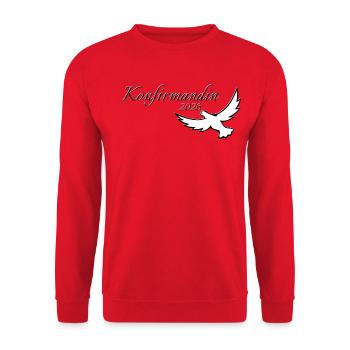 Confirmation 2026 Confirmation Le pigeon vole haut - Sweat-shirt Unisexe - rouge - Devant - Alina (178cm) & Michal (187cm)