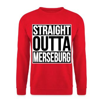 STRAIGHT OUTTA MERSEBURG - Unisex Sweatshirt - red - Front - Alina (178cm) & Michal (187cm)