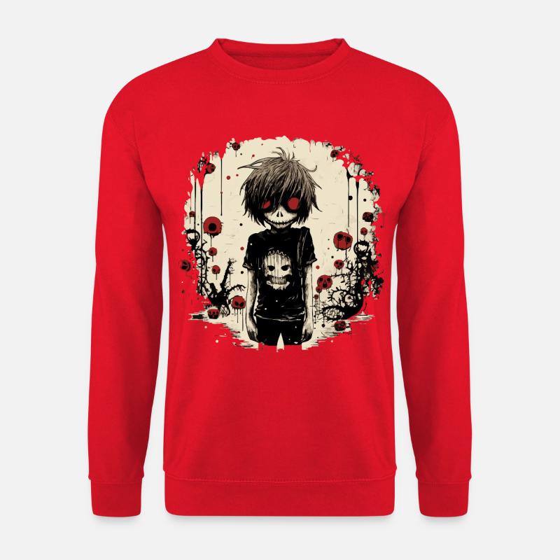 Red-Eyed Skull Kid – Emo Comic Design - Unisex Pullover - Rot