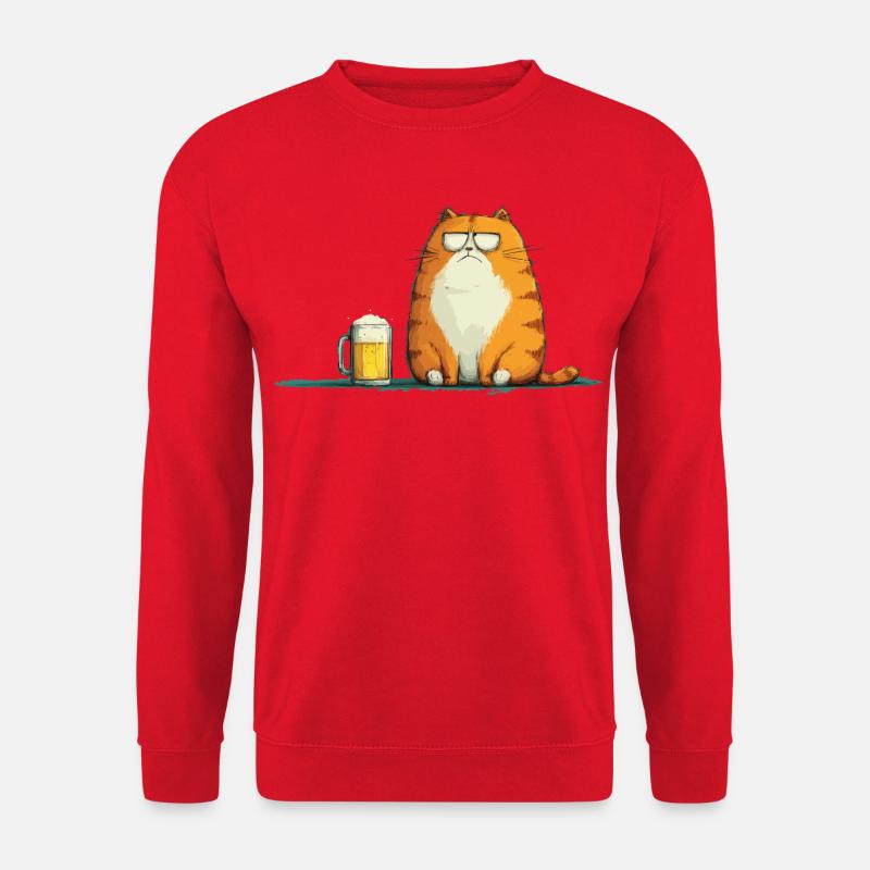 Kater mit Sonnenbrillen und Bier - Unisex Pullover - Rot