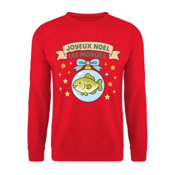 Noël Morues dans Boule Poisson - Sweat-shirt Unisexe - rouge - Devant - Alina (178cm) & Michal (187cm)