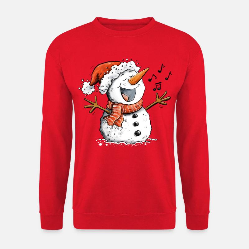 Singender Schneemann Weihnachtsmotiv Weihnachten - Unisex Pullover - Rot