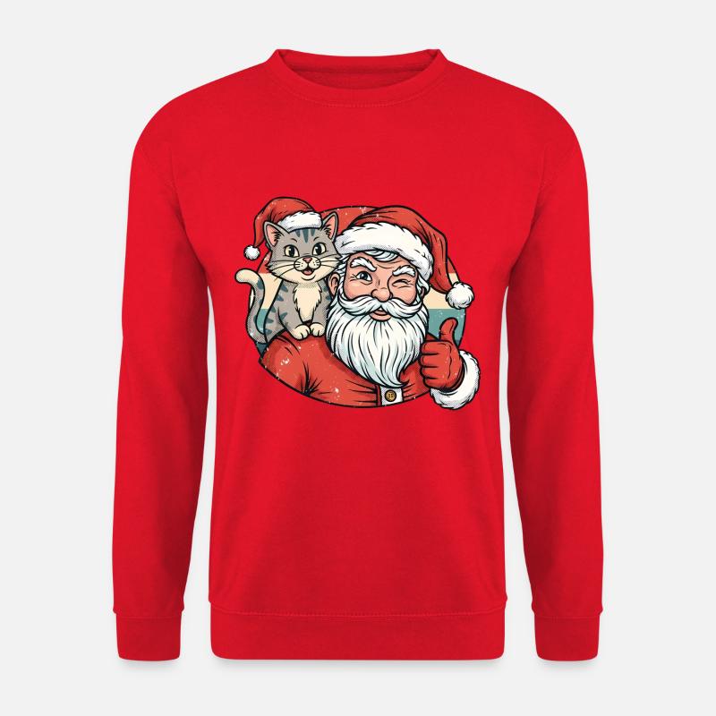 Weihnachtskatze mit Santa-Freude - Unisex Pullover - Rot