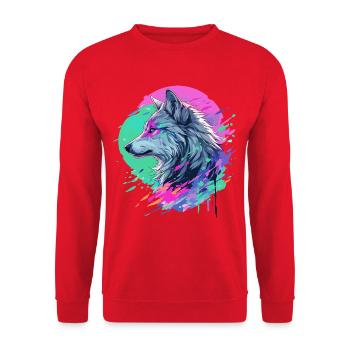 Wolf Wolf Head Manga Anime Japan Style Art Colorful - Unisex Sweatshirt - red - Front - Alina (178cm) & Michal (187cm)