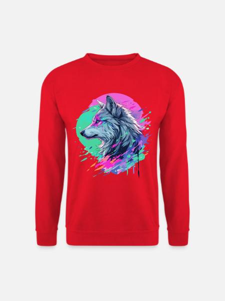 Wolf Wolfskopf Manga Anime Japan Style Kunst Bunt - Unisextröja - röd