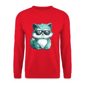 Cute Fluffy Cat Cartoon Kawaii Wearing Sunglasses - Unisex Sweatshirt - red - Front - Alina (178cm) & Michal (187cm)