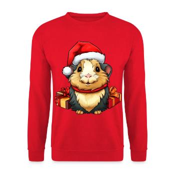 Meerschweinchen Weihnachten / Weihnachtsmann Meers - Unisex Pullover - Rot - Vorne - Alina (178cm) & Michal (187cm)