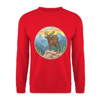 Cute Moose Hiking Camping Mountain Adventure - Unisex Sweatshirt - red - Front - Alina (178cm) & Michal (187cm)