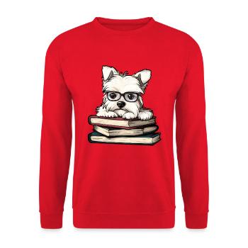 Un joli Westie Dog Reading Book avec des lunettes - Sweat-shirt Unisexe - rouge - Devant - Alina (178cm) & Michal (187cm)
