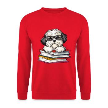 Mignon livre de lecture de chien havanais avec des lunettes - Sweat-shirt Unisexe - rouge - Devant - Alina (178cm) & Michal (187cm)