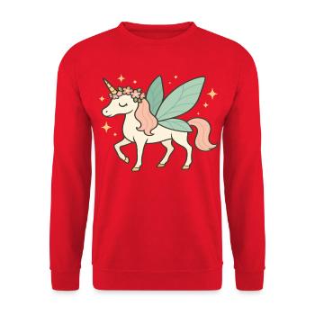 Niedliches Feen-Einhorn mit Blumen und Glitzern - Unisex Pullover - Rot - Vorne - Alina (178cm) & Michal (187cm)