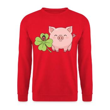 Lucky Pig Clover Ladybug - Unisex Sweatshirt - red - Front - Alina (178cm) & Michal (187cm)