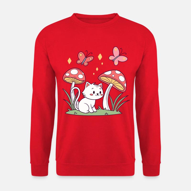 Pilzkatze Whimsy - Unisex Pullover - Rot